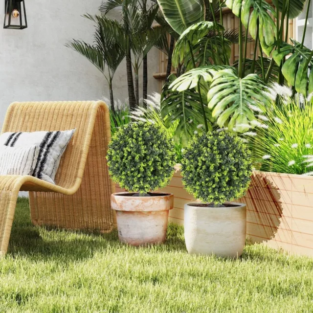 HAUSS SPOLE Kunstplant Buxus 2 Stuks Voor Binnen En Buiten 40 Cm Kunststof Groen Met Bodempin UV Bestendig Voor Terras En Tuin Decoratie Green