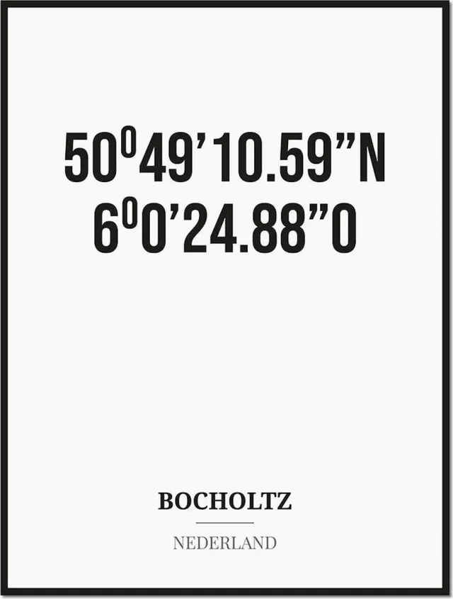 Studio216 Poster/kaart BOCHOLTZ met coördinaten zwart, wit