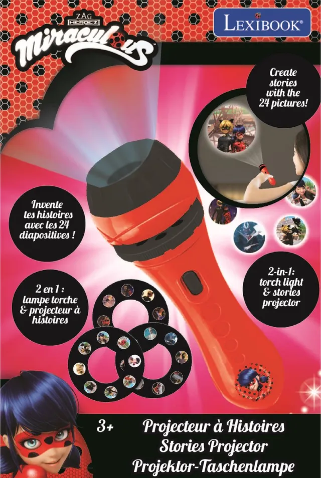 Lexibook Projecteur à histoires et lampe torche Miraculous ROUGE