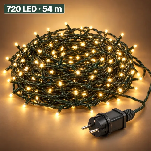 Levano Kerstverlichting Buiten 720 LED 54 m Warm Wit - Kerstboomverlichting - Lichtsnoer - Kerstlampjes met Stekker - Lichtslinger - Kerstlichtjes - Kerstversiering - Tuinverlichting - Buitenverlichting Kerst - Kerstdecoratie voor Binnen - IP44