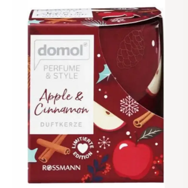 Domol Geurkaars in Glas Apple & Cinnamon - Domol | 1x 150g - Appel Kaneel - Winter Geur - Limited Edition | Brandduur: 30 uur Rood