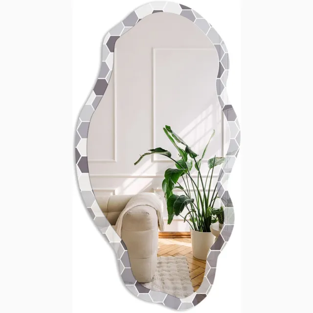 Coloray Geometrische Harmonie Spiegel - Grijs Stijlvolle Wandspiegel - Organische Spiegel - Woonkamer, Kantoor, Hal - Geometrisch - 45x90 cm - Totale afmeting 52x97 cm Geometrische Harmonie, Grijs