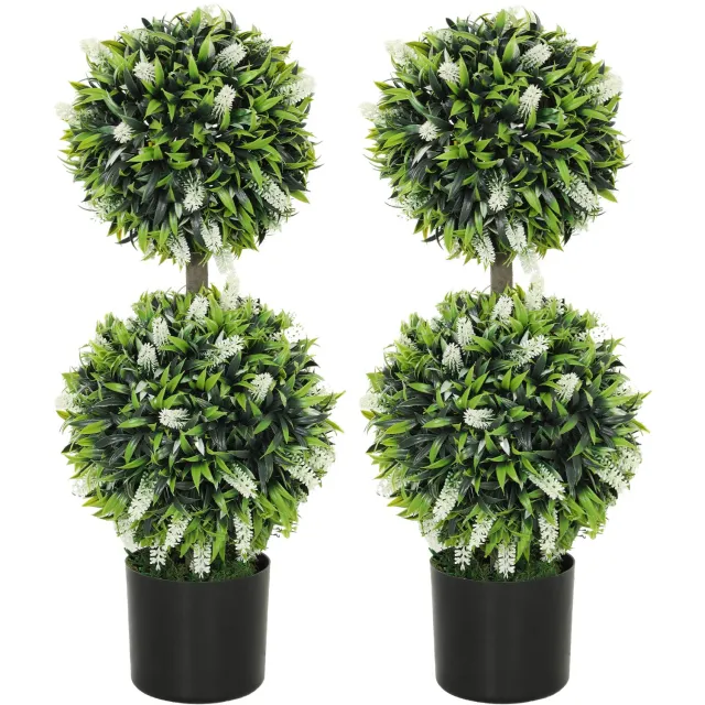 Homona Kunstlavendelboompjes - Set van 2 - Inclusief pot - 70 cm hoog - Wit