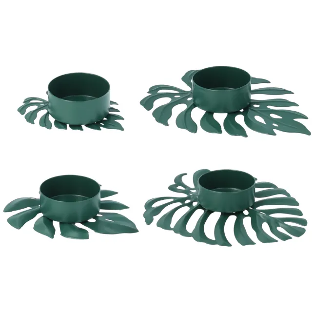 QUVIO Waxinelichthouder - Blad - Set van 4 - Metaal - Groen