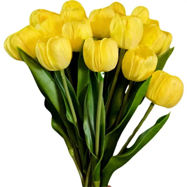 ROSIFY Kunstbloemen Nepbloemen - Kunst tulpen - Latex Bloemen - Set van 10 Kunsttulpen - 35cm - Geel
