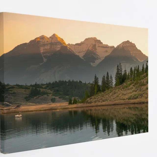 Saammp Canvas Schilderij - Meer tussen de bergen - Landschap - Natuur - 60x40 - Foto op canvas - Wanddecoratie - Muurdecoratie Woonkamer - Slaapkamer decoratie - Canvas Print Multicolor