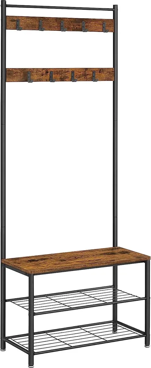 FurnStar Kapstok met schoenenrek - 70x32.5x175 cm - Bruin - Zwart zwart - bruin
