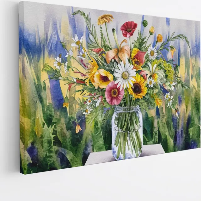 Saammp Canvas Schilderij - boeket - Kleurrijke Bloemen - 50x40 - Foto op canvas - Wanddecoratie - Muurdecoratie Woonkamer - Kantoor Decoratie Multicolor