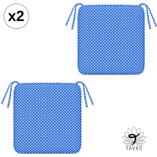 Tavas Stoelkussen - Blauw - 40x40 cm - 2 Stuks - Wit Gestipt Zitkussen voor Eetkamer en Tuinstoelen