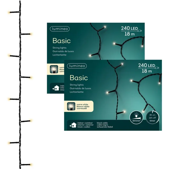 Lumineo Kerstboomverlichting - 2x - LED - warm wit - 240 lampjes - 18 meter