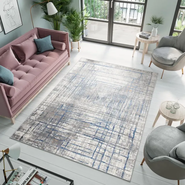 Tapiso Valley Vloerkleed Grijs Tapijten Woonkamer Abstract Beige Blauw2