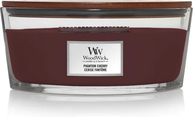 Woodwick Heartwick Flame Ellipse Geurkaars - Phantom Cherry - 50 branduren Donkerrood