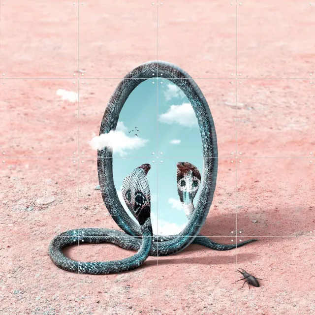 IXXI Spiritual Journey, Julien Tabet - 80 x 80 cm - Grote wanddecoratie en posters - Speels, Fotografie, Surrealisme, Digitale Kunst, Woonkamer, Wilde Koele tinten / Zwart