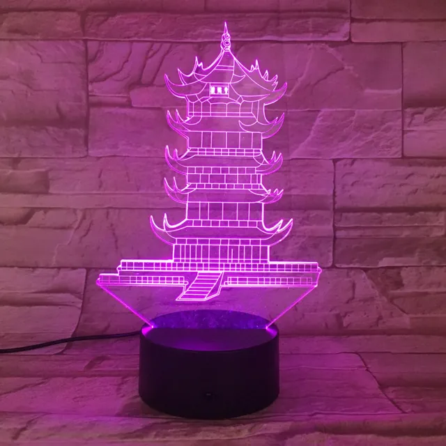 MC Living 3D Led Lamp Met Gravering - RGB 7 Kleuren - Tempel