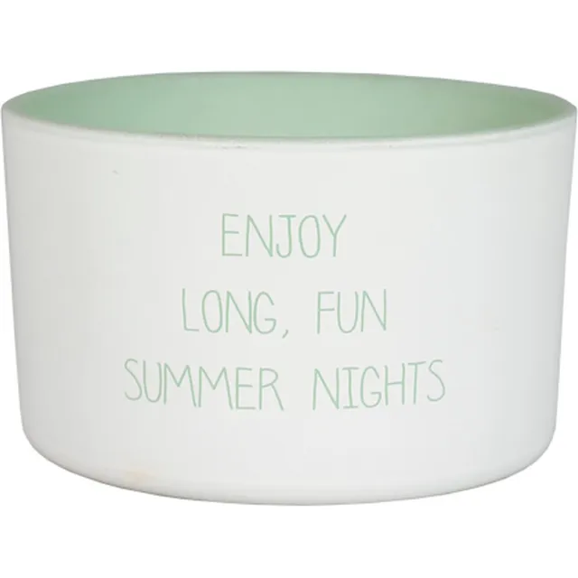 My Flame Lifestyle Buitenkaars - ENJOY LONG FUN SUMMER NIGHTS - citronella wit-groen