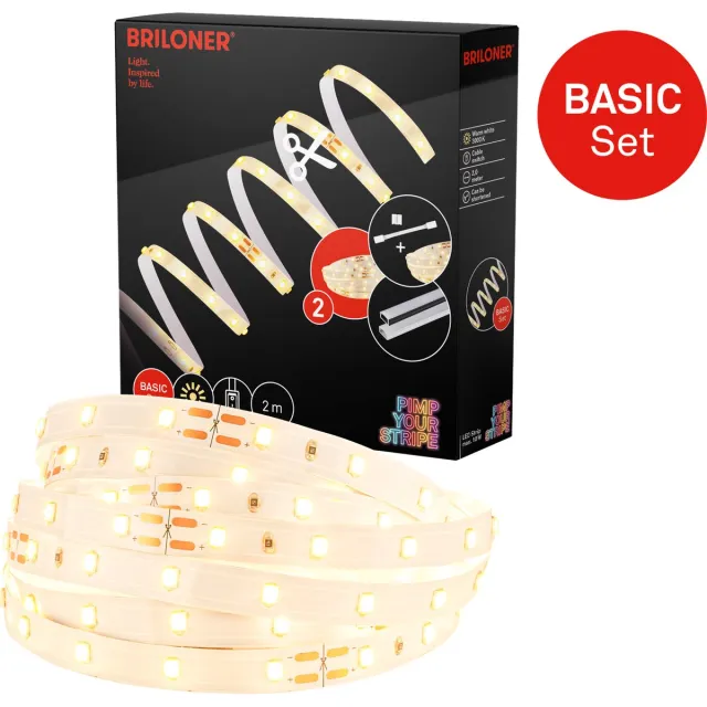 Briloner Pimp Your Stripe - led strip starterset LED-strip 2m, warm wit, aan/uit