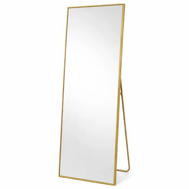 Jurrys Staande Spiegel Full Body – Aluminium Frame – HD Glas – Vrijstaand & Wandmontage – Slaapkamer/Woonkamer – Goud