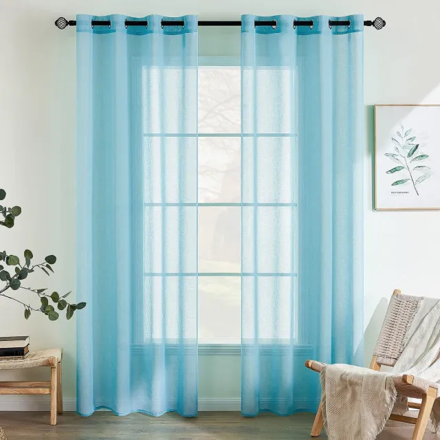 Unyqoos Transparante Polyester Gordijnenset met Luchtige Textuur voor Slaapkamer en Woonkamer, 140 x 215 cm lichtblauw
