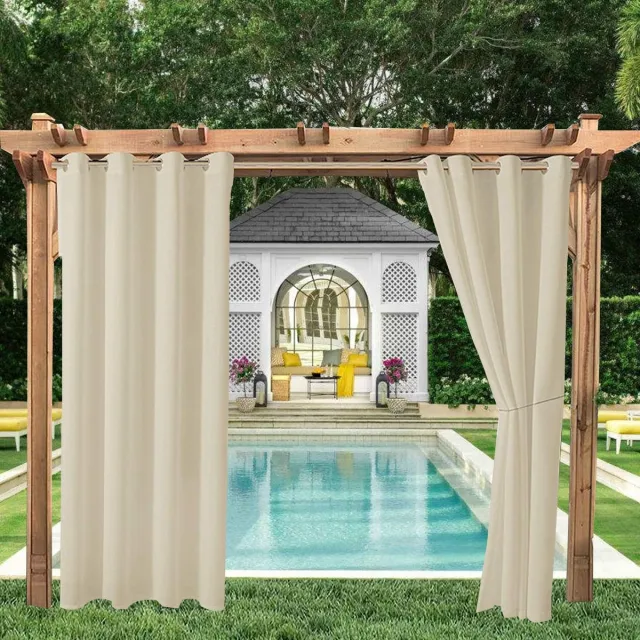 Ibenzoa Waterafstotende en UV-beschermende Outdoorgordijnen met Ingestanste Ringen voor Binnen en Buiten beige