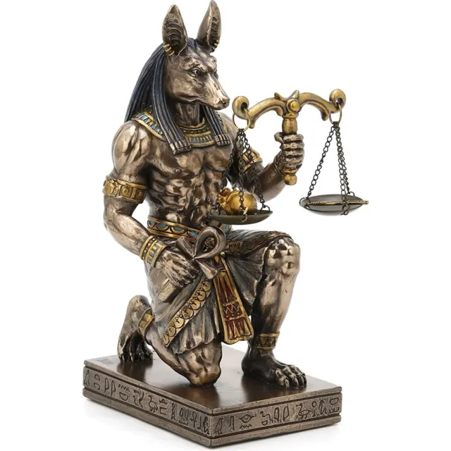 Veronese Design Beeld/Figuur - Egyptische God Anubis Geknield met Weegschaal - Zeer gedetailleerd - Zware Kwaliteit - 18,5cm x 9cm x 10cm brons-multicolor