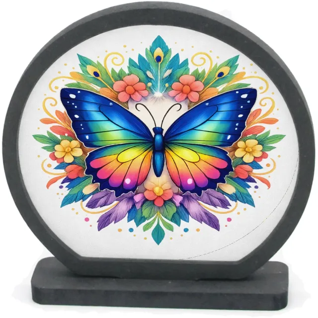 Mr Cadeautjes Houten fotolijst rond met MDF inleg - design Een trotse vlinder in een cirkel van grote, decoratieve vleu | cadeau Wit