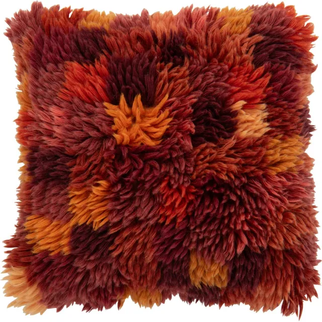 J-Line kussen Geruit - wol - bordeaux/oranje Rood