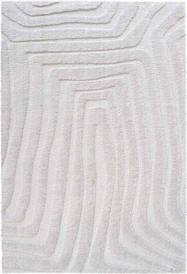 Veer Carpets Vloerkleed Lima Creme 240 x 340 cm - Organisch Design Vloerkleed met Hoog-Laag Structuur in Scandinavische / Japandi Stijl