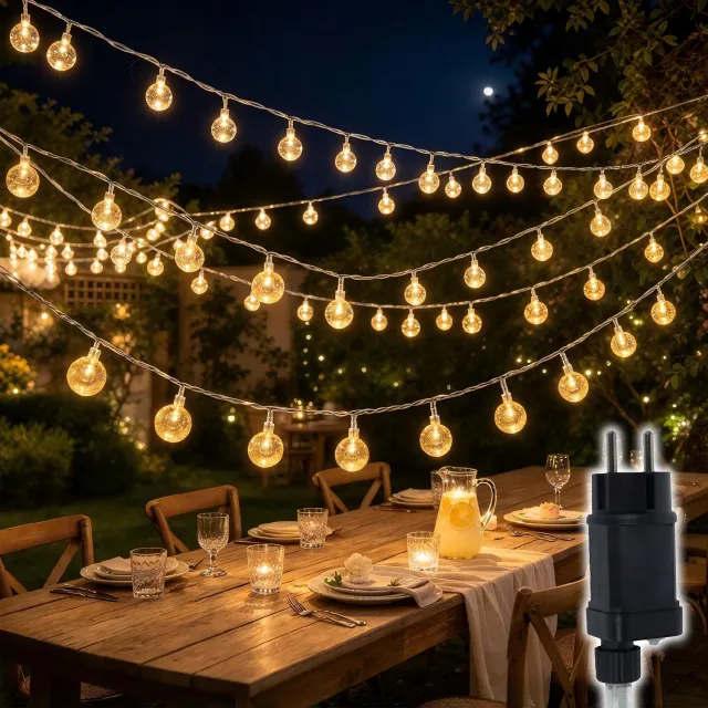 Froadp LED-bol lamp, 30 meter – 240 LED-kristallen bolletjes, warm wit licht, 8 standen, geschikt voor kerst, feestelijke gelegenheden en bruiloftsdecoratie (doorzichtige snoer)