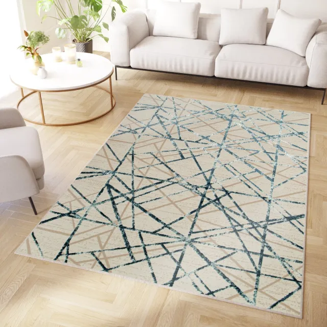 Tapiso Crystal Vloerkleed Blauw Beige Modern Laagpolig Kleed Tapijt Maat- 140x200