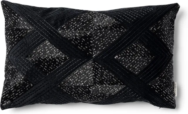 Riviera Maison Kussenhoes Zwart - Livigno Sierkussen Rechthoekig Borduurwerk - Polyester (LxB) 30x50