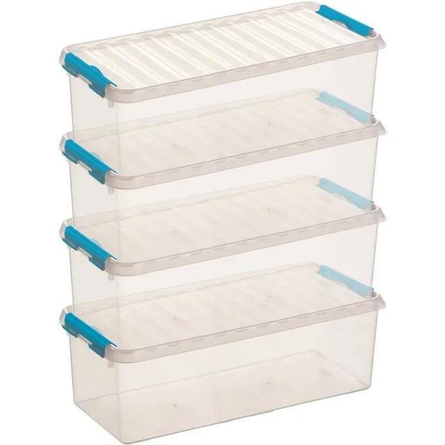 Sunware 5x sunware q-line opberg box/opbergdoos - 9.5 liter - 48 x 19 x 15 cm - kunststof - opslagbox - transparant/blauw