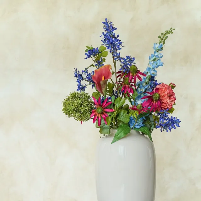 Fan of Flowers Rubi - Zijden Boeket Bloemen - Kunstbloemen Veldboeket - Dieprood, Burgundy & Blauw - 75 cm - Real-Touch Nepbloemen