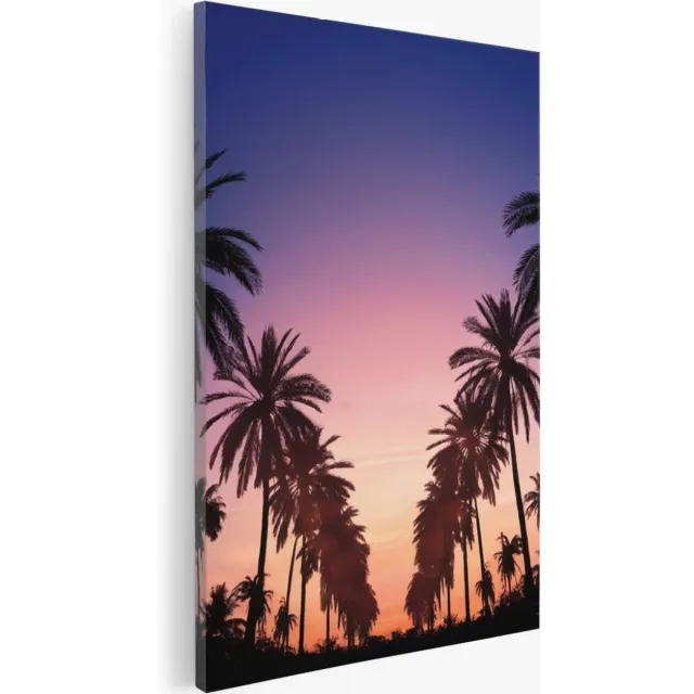 Saammp Canvas Schilderij - Palmbomen met zonsondergang - Natuur - 50x70 - Foto op canvas - Wanddecoratie - Muurdecoratie Woonkamer - Slaapkamer decoratie - Canvas Print Multicolor