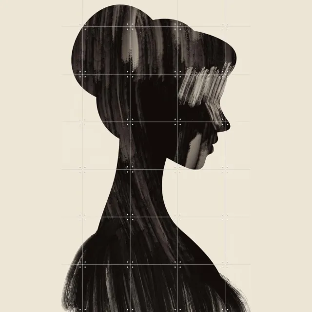 IXXI Silhouette Sketch, Little Dean & Various - 100 x 140 cm - Grote wanddecoratie en posters - Kwaststreken, Line art, Illustraties, Abstract Beige / Zwart / Grijs / Wit / Monochroom