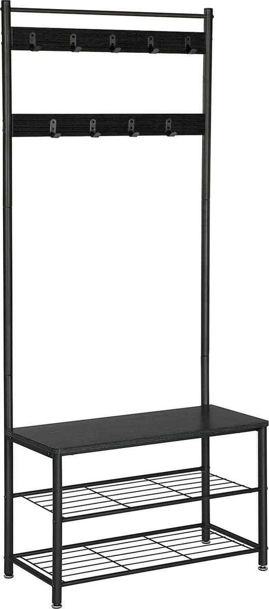 Acaza Kapstok - Kapstok Staand - Kapstok met Schoenenrek - Staande Kapstok - 70 x 32 x 175 cm - Zwart