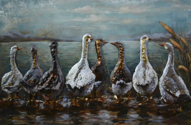 Home Schilderij - metaalschilderij -Ganzen 80x120cm Multikleur