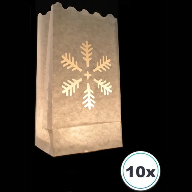 10 X Candlebag Kerst Ster, IJskristal, Sneeuwvlok, candle bag, candlebags, theelicht, Volanterna® wit