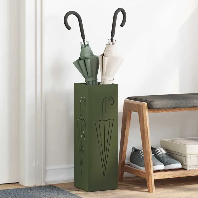 vidaXL Regen paraplu standaard Olijfgroen 15,5 x 15,5 x 49 cm Staal