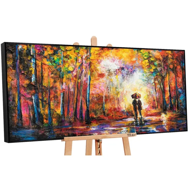YS Canvas schilderij groot handgeschilderd romance abstract romantisch – YS-Art Gallery – Romantische wanddecoratie voor woonkamer – Schilderij voor slaapkamer en hal Black