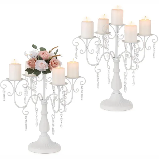 Unyqoos Decoratieve vijfarmige kandelaar met kristallen voor sfeervolle tafeldecoratie wit