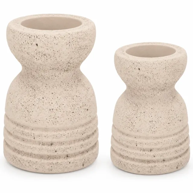 Daan-Kromhout Daan Kromhout - Kaarsenhouder - Waxinehouder - Set van 2 - Beton - Cementlook - 12 en 16 cm hoog - dinerkaars, waxinelichtje Wit Beige