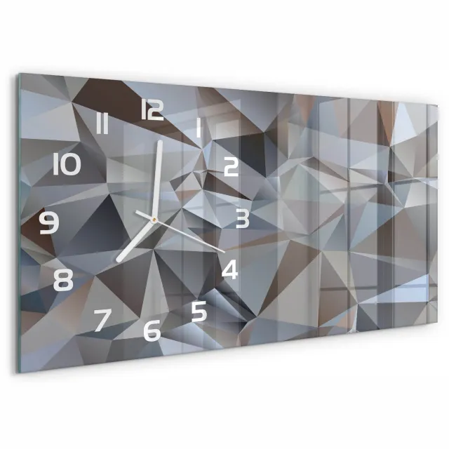 TULUP Wandklok - Driehoeken van abstractie Wandklok Glas Met Motief - 60x30 cm - Grijs Decoratieve Glazen Klok - Witte handen - Rechthoekige Klok - Gekleurde Glazen Klok - Glazen Klok Met Print