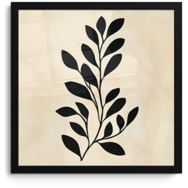 FrameYourWall Poster in lijst - Fotolijst 40x40 cm - Posters - Minimalistisch - Tak - Bladeren - Zwart - Posterlijst zwart - Decoratie - Wanddecoratie woonkamer - Muurdecoratie slaapkamer
