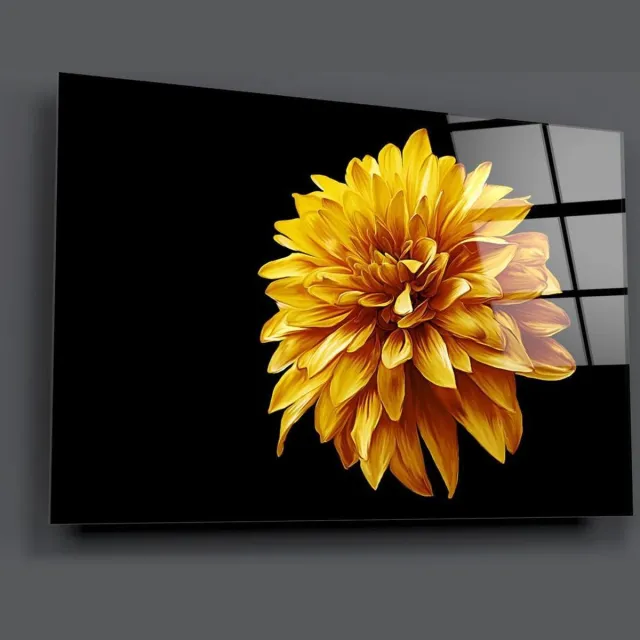 Insigne Art Glasschilderij-Gele Bloem Uv Bedrukte Insigne Tempered Glas Schilderij 110x70 cm zwart,geel