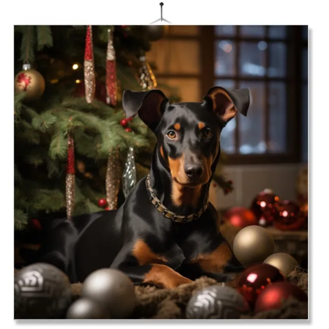 MC Living Tegel Met Opdruk | Geschenk | Hond Bij Kerstboom | Dobermann Ontwerp 3