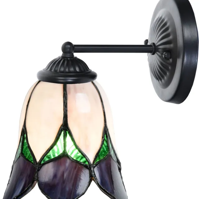 Coloured by Art Tiffany wandlamp zwart met Lovely Flower Purple - Art Deco Trade Paars