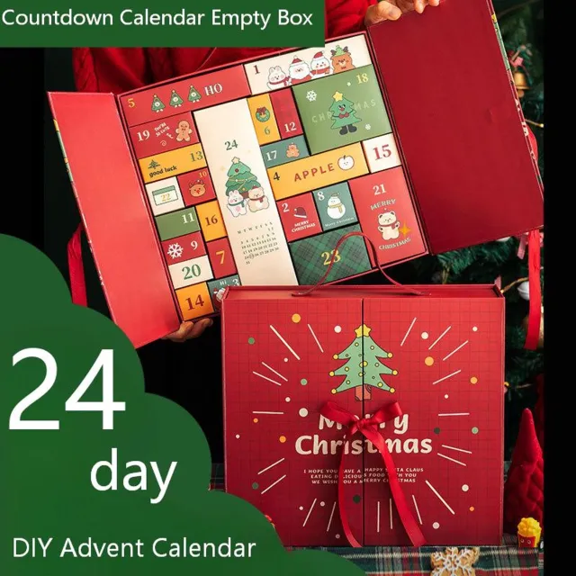 FLITI Adventskalender om Zelf te Vullen - 24 Lege Cadeaudoosjes - DIY Kerstkalender met Magnetische Sluiting en Handvat - Voor Snoep en Kleine Cadeautjes - Rood
