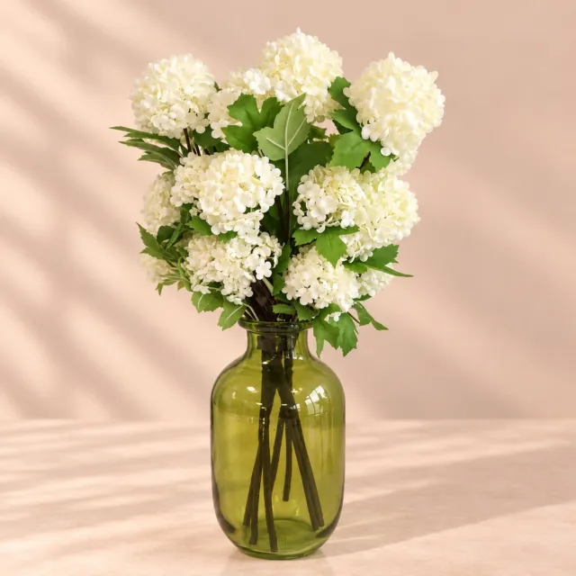 Bellatio Design Kunstbloem Viburnum / sneeuwbal Roseum - 7x - 60 cm - creme wit - losse steel - kunst zijdebloemen