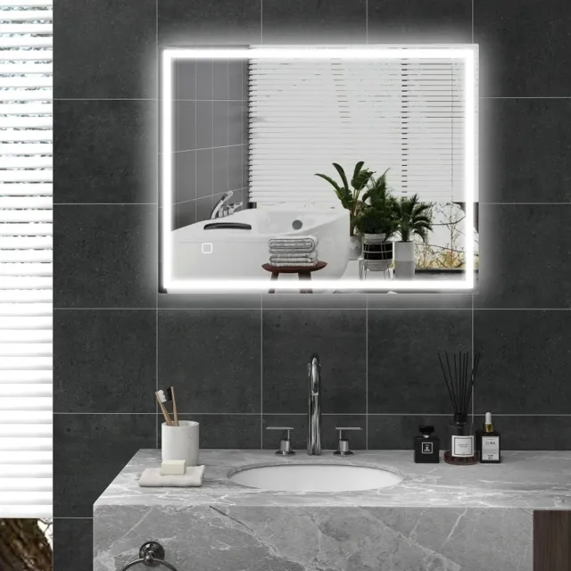 MODENUIT Badkamerspiegel – 90 x 70 cm – Ledverlichting Met Drie Lichtkleuren – Gehard Glas – Zilver – Wandmontage