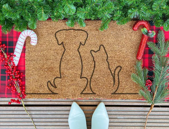 Laser Point Cat Dog Pet | 90x60 cm | Nieuwe huis cadeau | Ingangsmat | Deurmat met stijl | Verhuizing cadeau | Praktisch & trendy | Perfect voor binnenkomst | Cadeau voor nieuwe woning bruin | zwart (gravering 90x60)